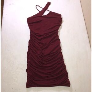 Ruched Strappy Shoulder Bodycon Dress - Burgundy, Maroon, Small, Like new